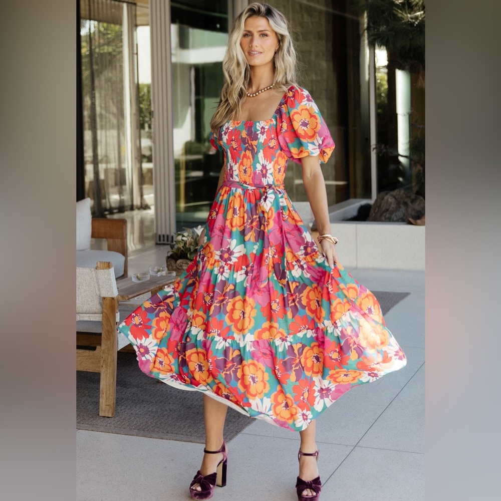 NWT Baltic Born Mazatlan Red Pink Green Floral Maxi Dress M